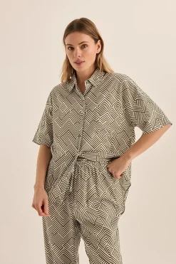 Telisha Olive Geo Cotton PJ Set