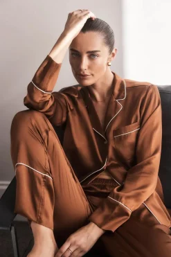 Titiana Brown Satin Long PJ