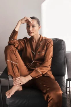Titiana Brown Satin Long PJ