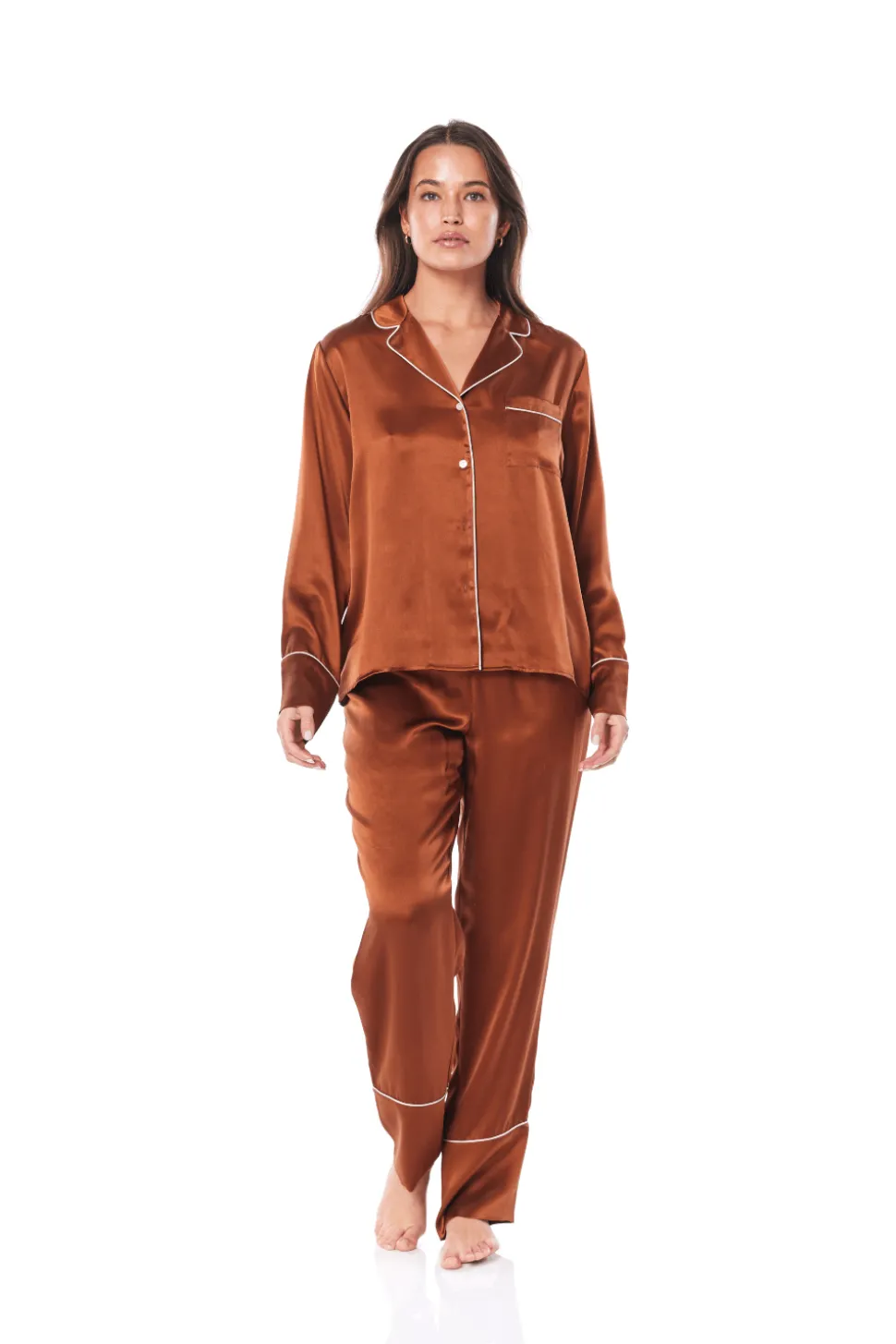 Titiana Brown Satin Long PJ