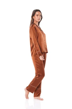 Titiana Brown Satin Long PJ