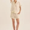 Topaz Ivory Pure Silk Short Sleeve Top and Shorts PJ Set