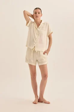 Topaz Ivory Pure Silk Short Sleeve Top and Shorts PJ Set