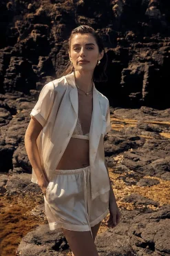 Topaz Ivory Pure Silk Short Sleeve Top and Shorts PJ Set