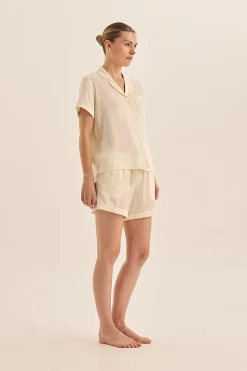 Topaz Ivory Pure Silk Short Sleeve Top and Shorts PJ Set