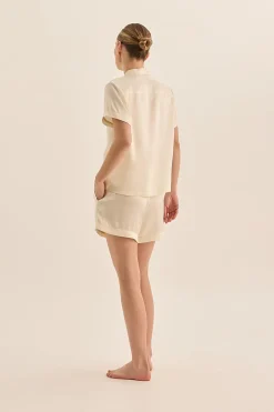 Topaz Ivory Pure Silk Short Sleeve Top and Shorts PJ Set