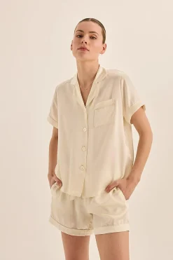 Topaz Ivory Pure Silk Short Sleeve Top and Shorts PJ Set