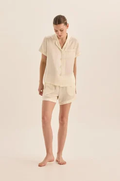 Topaz Ivory Pure Silk Short Sleeve Top and Shorts PJ Set