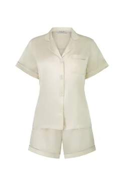 Topaz Ivory Pure Silk Short Sleeve Top and Shorts PJ Set